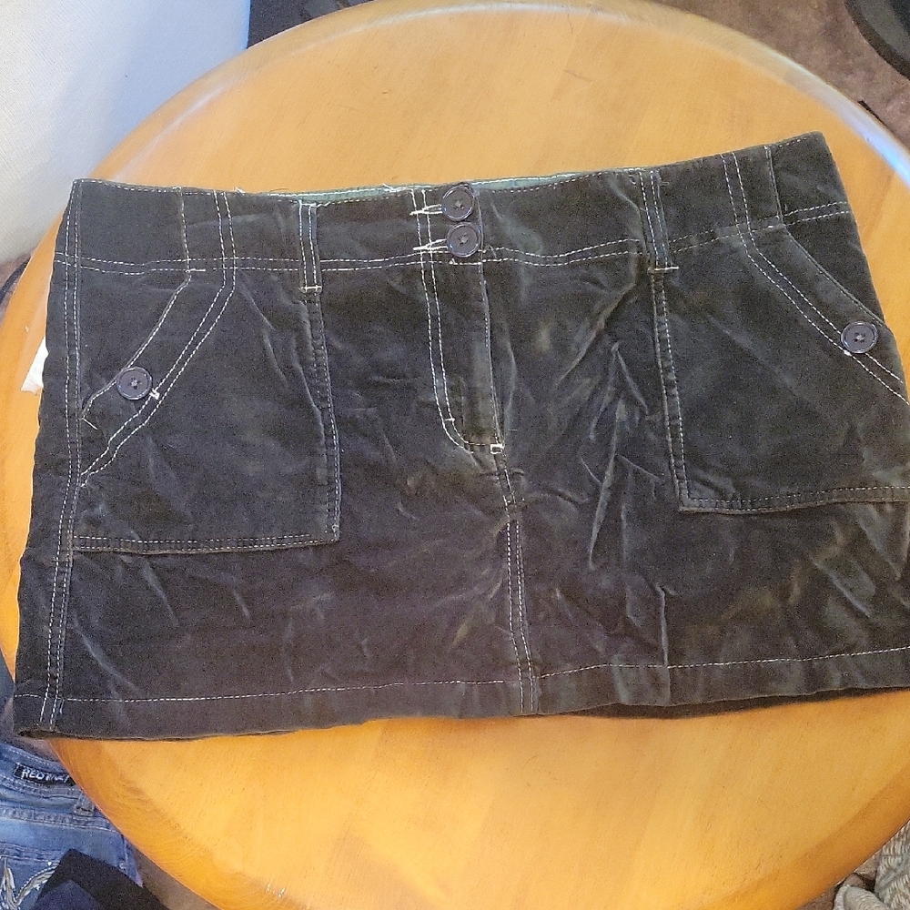 Dark Green Mini Skirt with Button Details